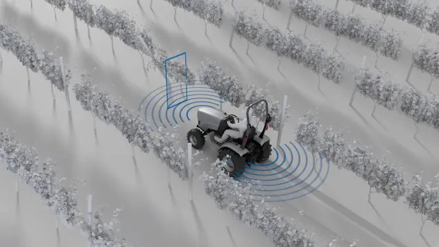 Spurführung in Obstplantagen ohne GPS-Daten Das bildgebende Radar ermöglicht automatisierte Funktionen wie die Spurführung ohne GPS-Daten und unterstützt damit eine reibungslose Leistung ohne Empfangsprobleme in abgelegenen Gebieten.