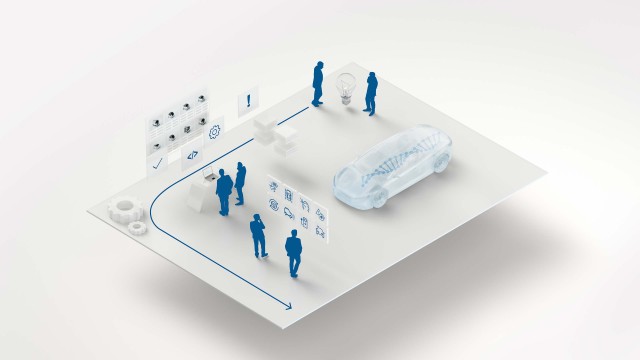 A graphical representation illustrates the complex process in the development of vehicle systems with user analyses, benchmarking, and consulting services.