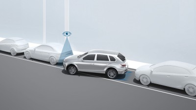 The Bosch park assist uses cameras and ultrasonic sensors to detect parking spaces and parks automatically 