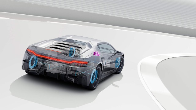 Symbolische Darstellung der integrierten Bremsschlupfkontrolle für den Motorsport von Bosch Engineering