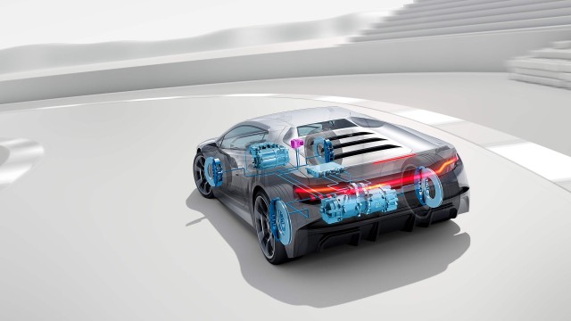 Symbolische Darstellung der Bremsenergie-Rekuperation in E-Fahrzeugen von Bosch Engineering