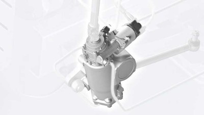 Detailansicht des Lenksystems Servotwin für schwere Nutzfahrzeuge