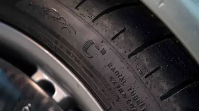 Close-up of the Cyber Tyre with sensor technology, mounted on the Pagani Utopia Roadster.
